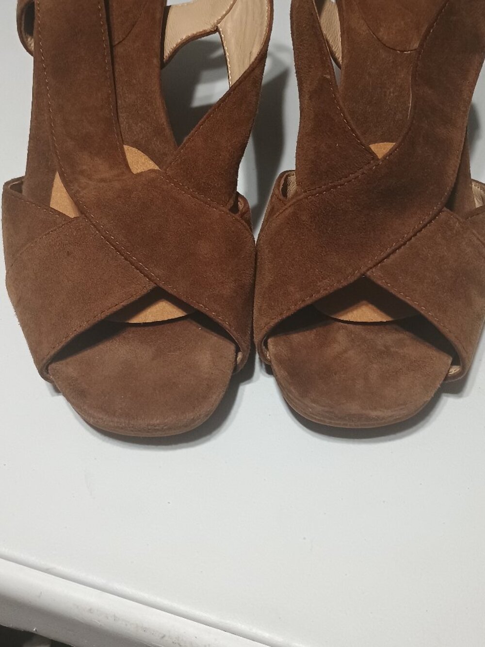 Nurture Brown Suede Leather Criss Cross Block Heel Sandals Women’s Size 10M - Picture 3 of 8